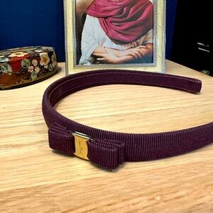Salvatore Ferragamo Vara Bow Headband – Plum Grosgrain - New